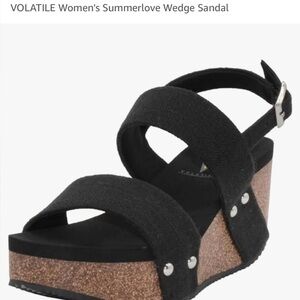 Volatile Women's Summer Love Black linen Wedge strappy comfort Sandals Size 10
